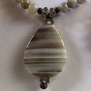 Handmade Handcrafted Botswana agate necklace with bracelet & earrings NEW in box
